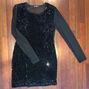 Sequined sheer back and sleeves party dress NEW